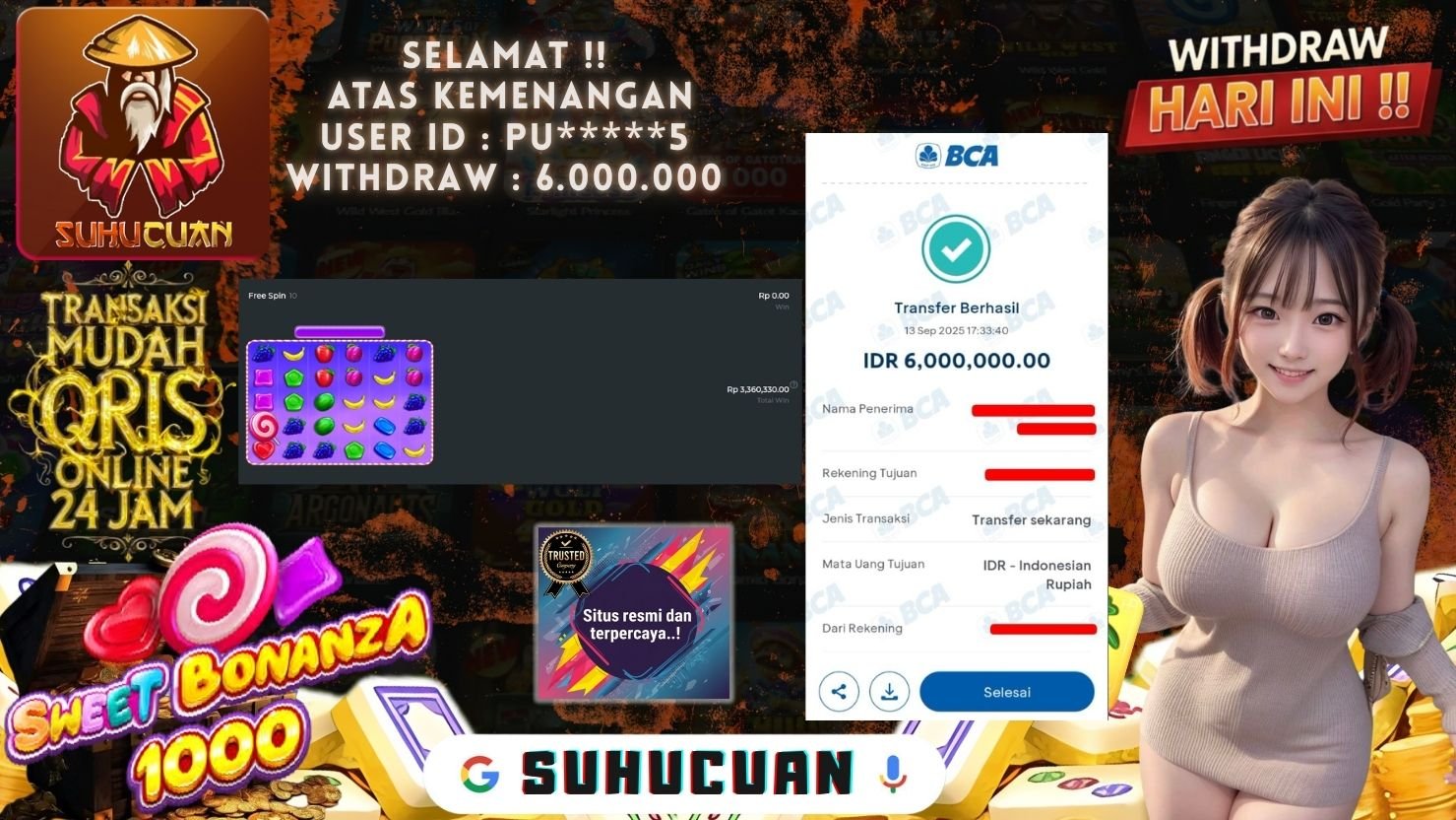 SUHUCUAN JACKPOT SLOT SWEET BONANZA 1000